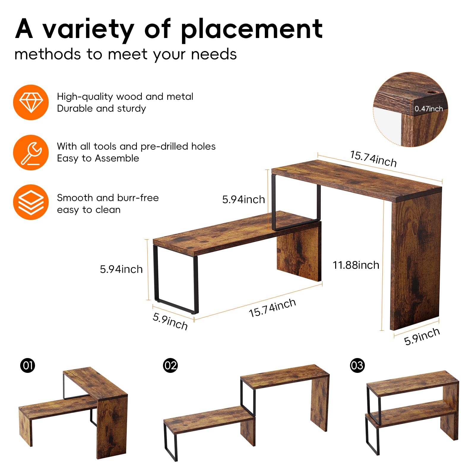 Vfelf two-tier spice rack helps save counter space.