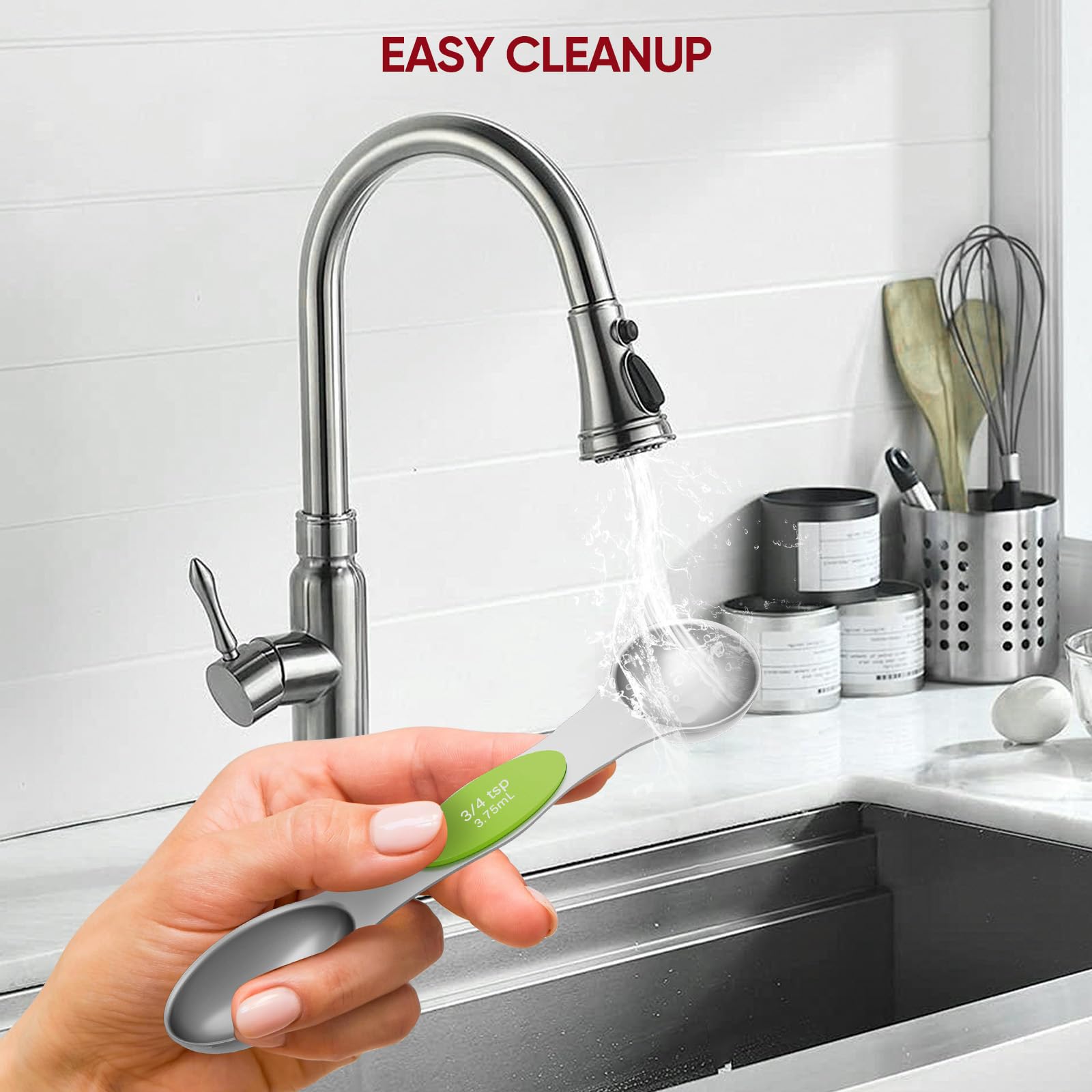Vfuni spoons lie flat on counters to prevent spills.