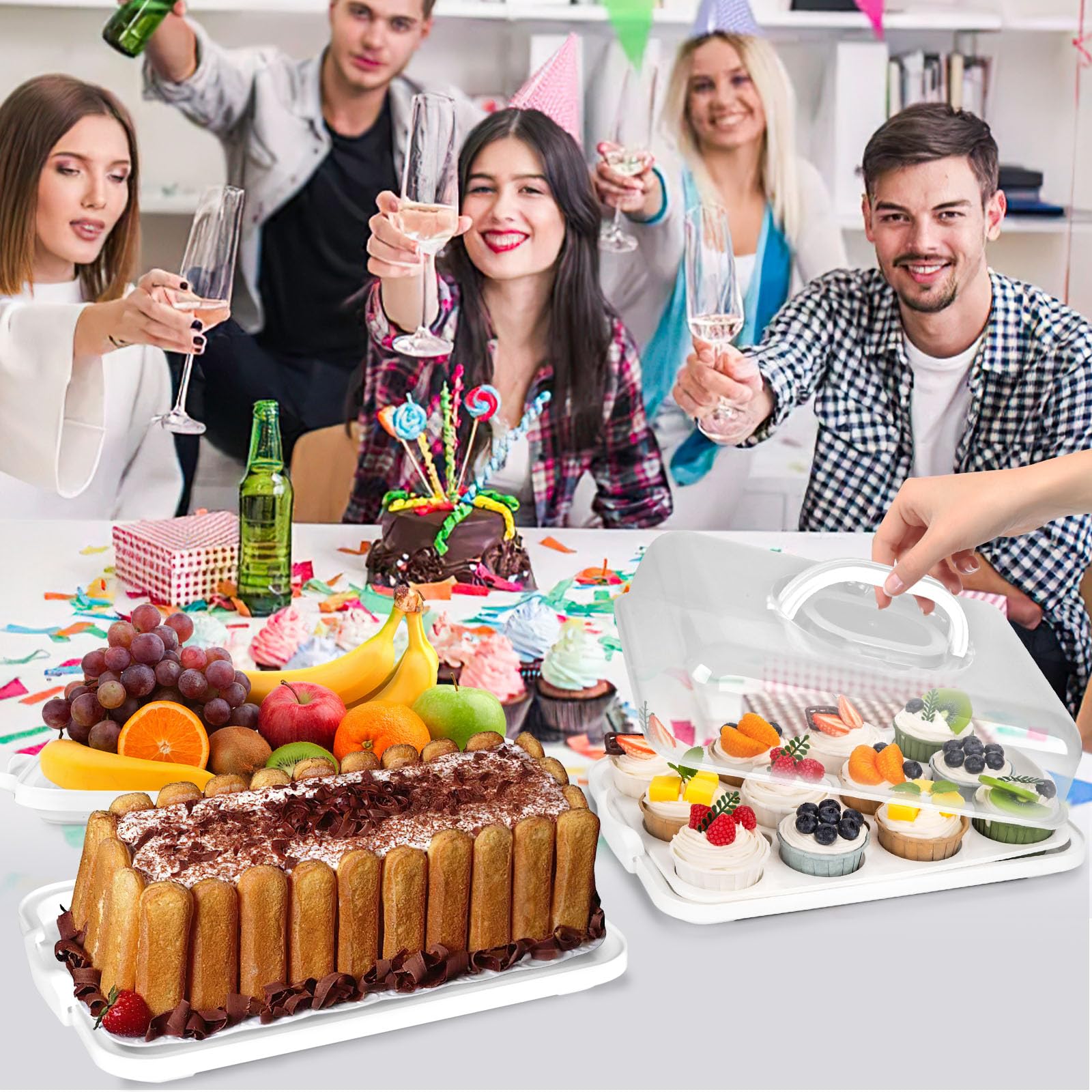 VGOODALL foldable double-handle design stabilizes cakes during transport.