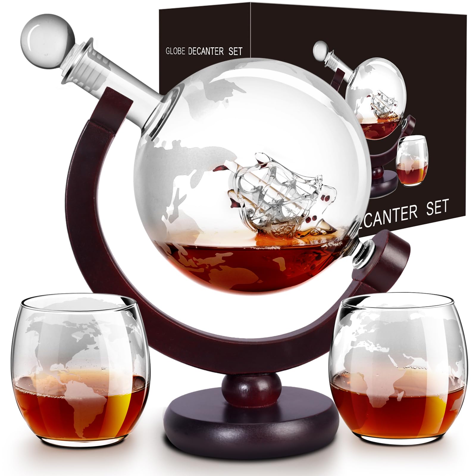 VI AI whiskey decanter globe etched for refined entertaining
