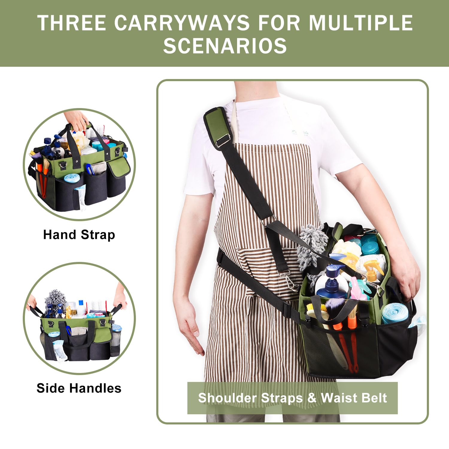 Viajero cleaning caddy with multiple pockets for towels and gloves