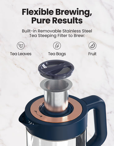 Vianté 1.5 L capacity kettle fits family tea rituals and quick hot water.
