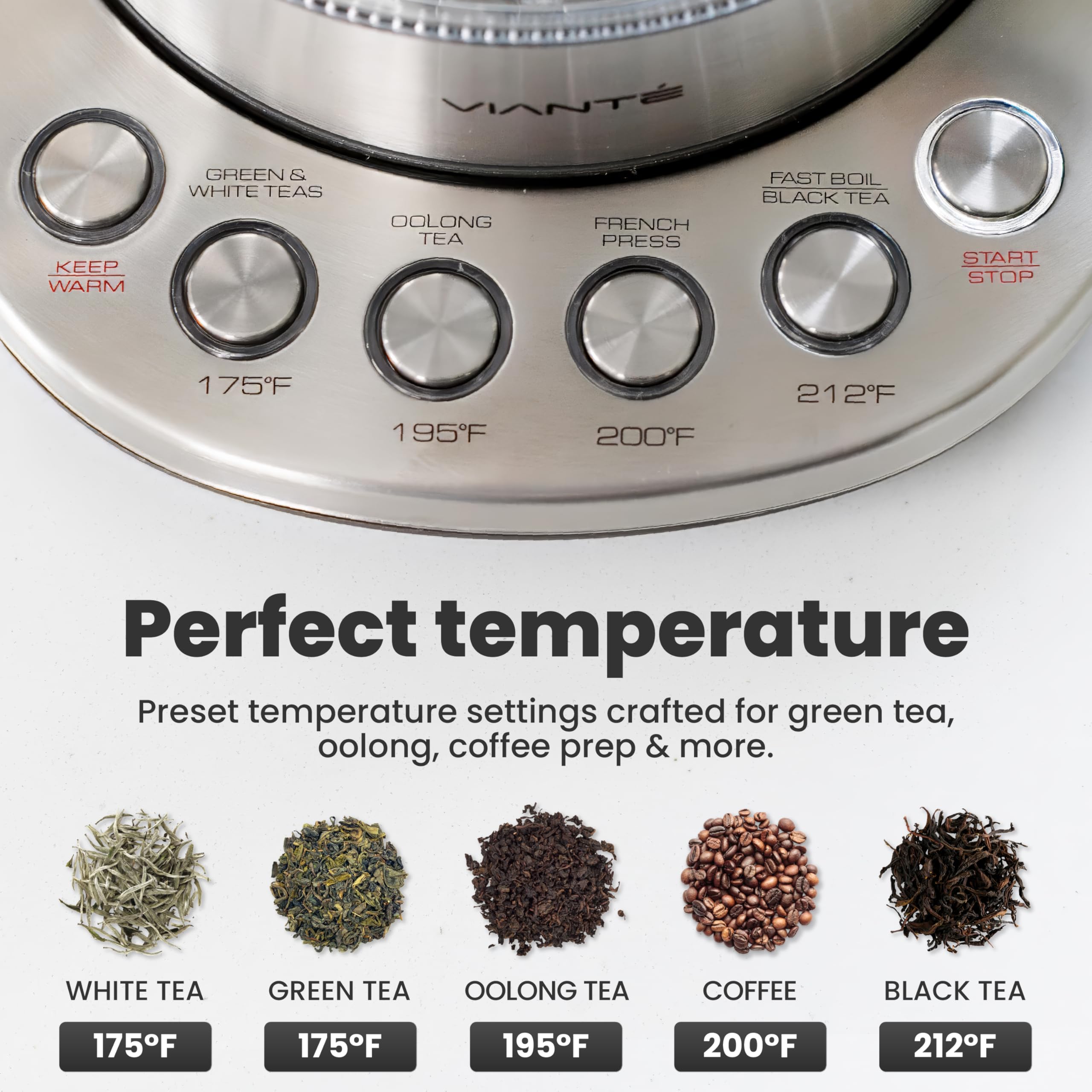 Vianté 1-5L capacity tea kettle ready to serve multiple cups.