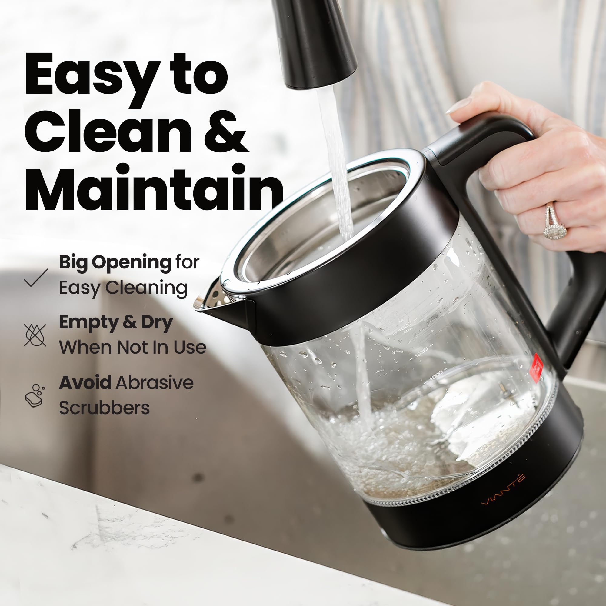 Vianté kettle care tips: rinse and empty after use for best performance