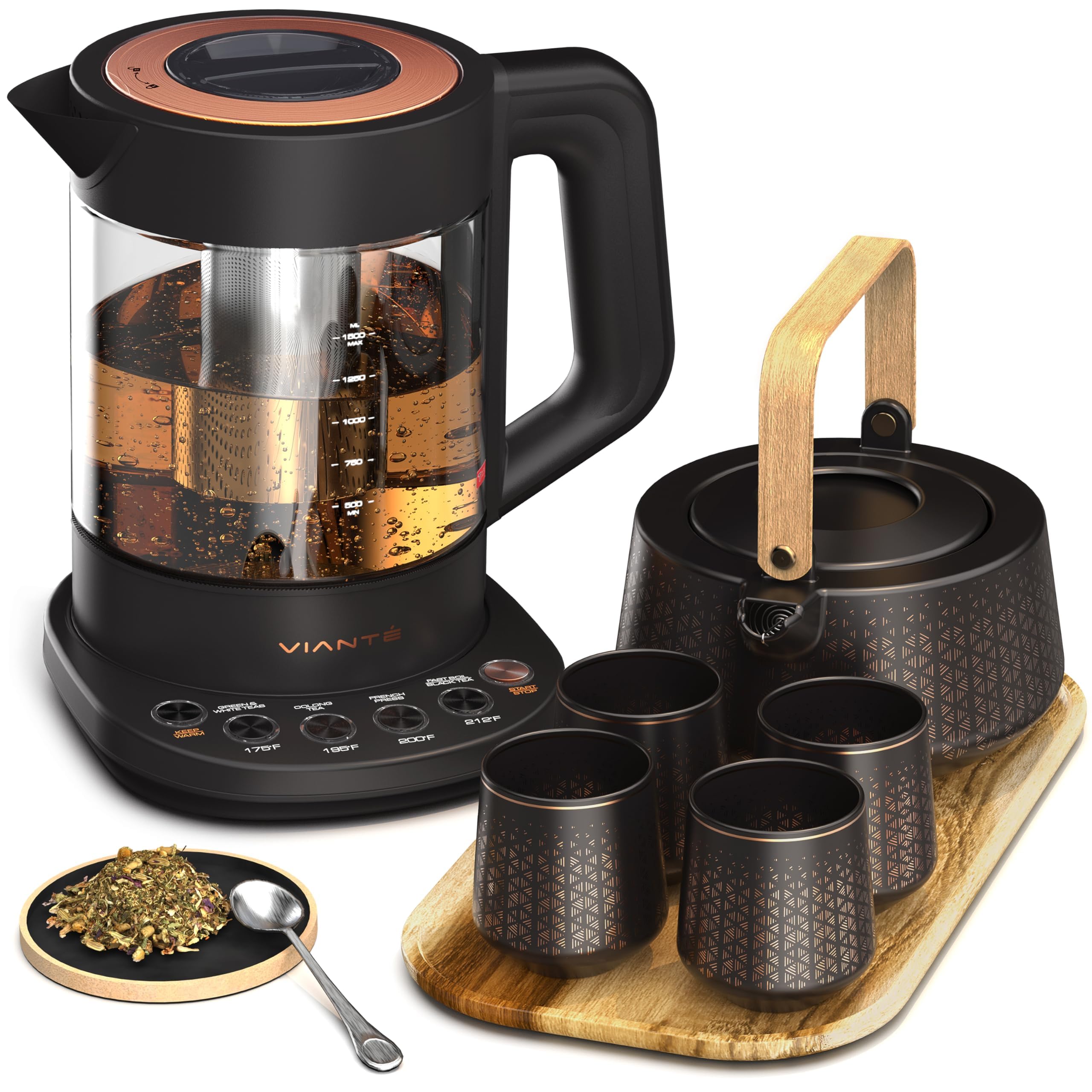 Vianté luxury tea set: kettle with infuser for precise loose-leaf brewing