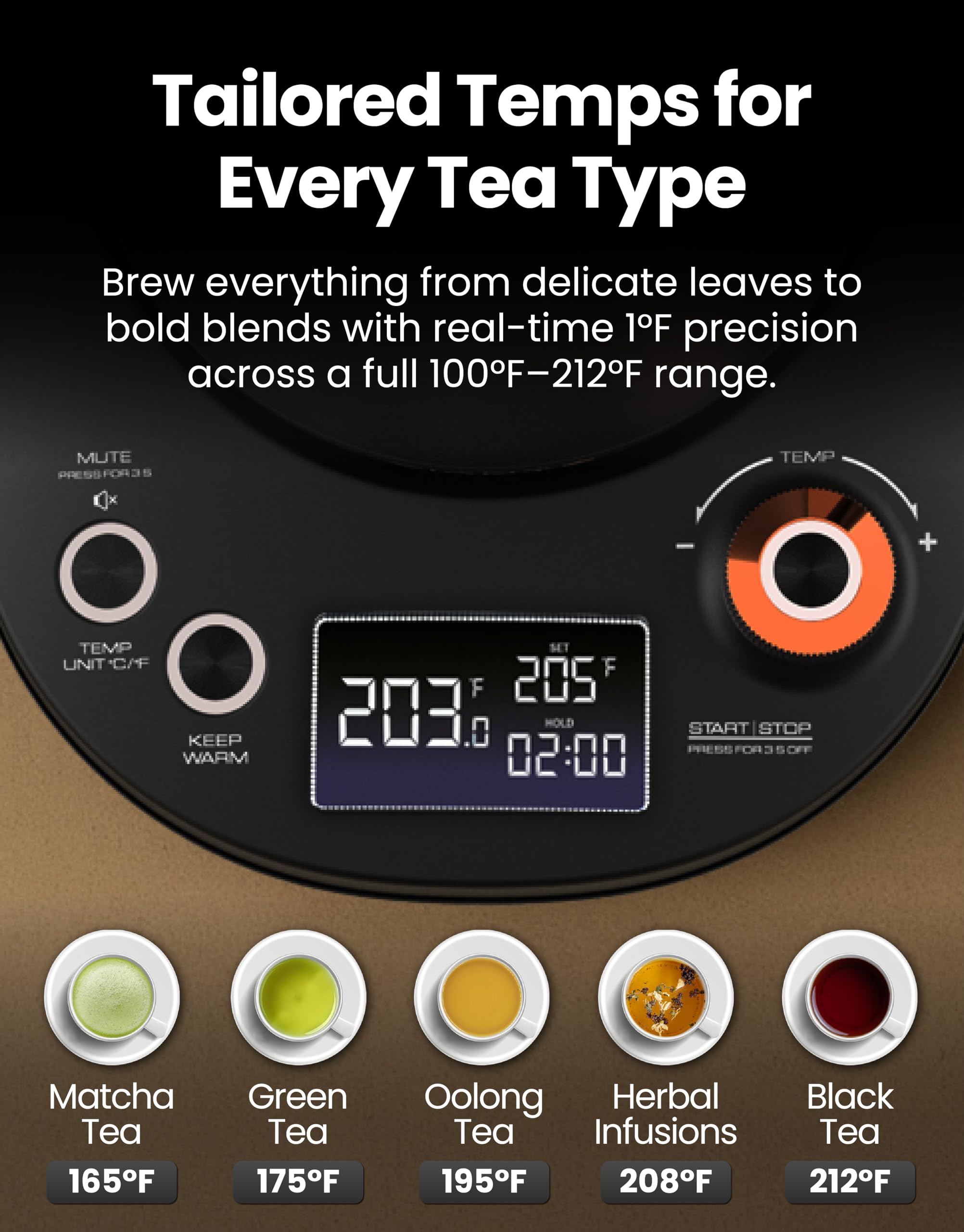 Vianté kettle temperature control display guiding accurate heat