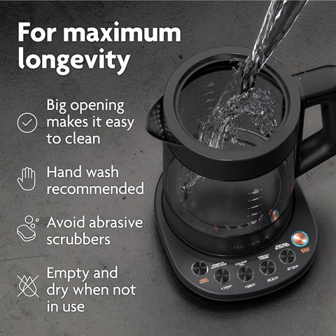 Vianté programmable brew settings for white, green, oolong, black tea