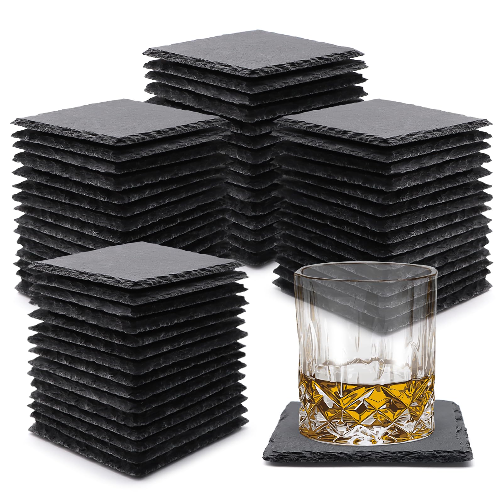 VIBRATITE 60-pack black slate coasters show natural texture for elegant entertaining