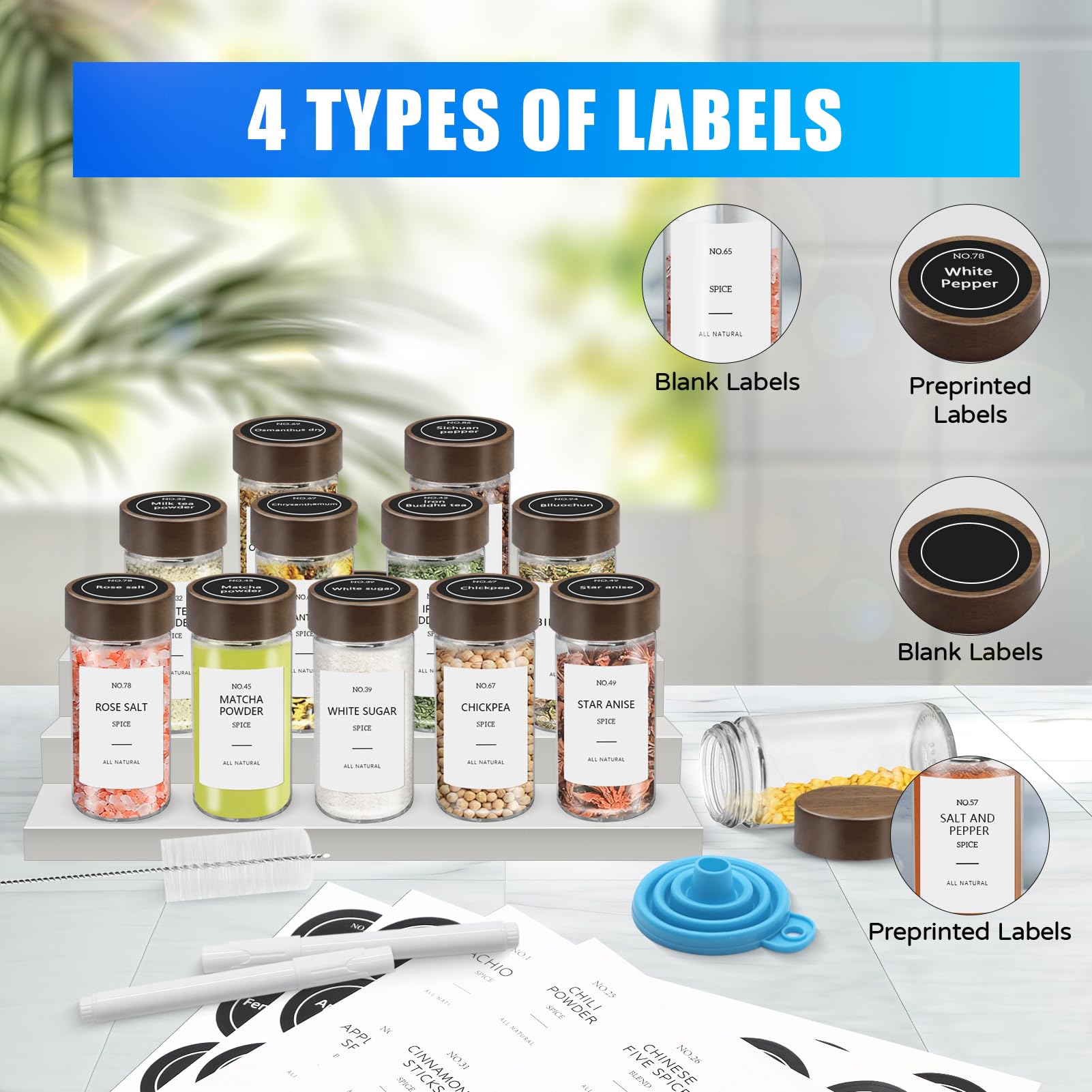 VIBRATITE glass spice jars showing contents for quick checks