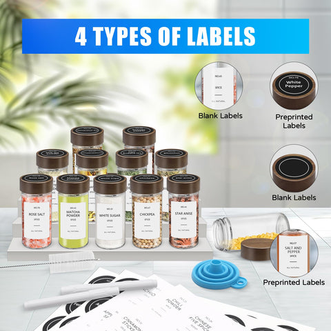 VIBRATITE glass spice jars showing contents for quick checks