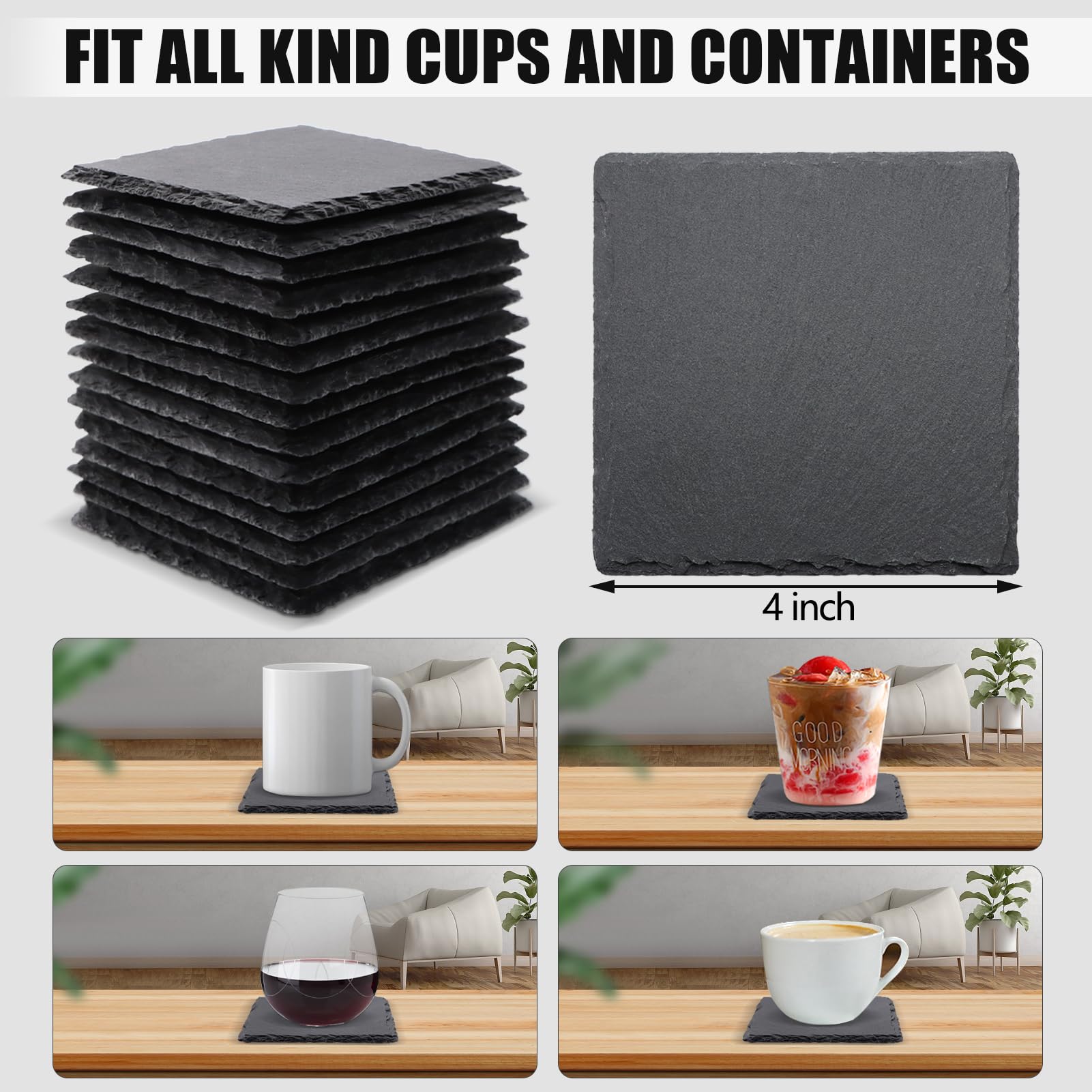 VIBRATITE 4-inch square slate coaster close-up highlights durable surface