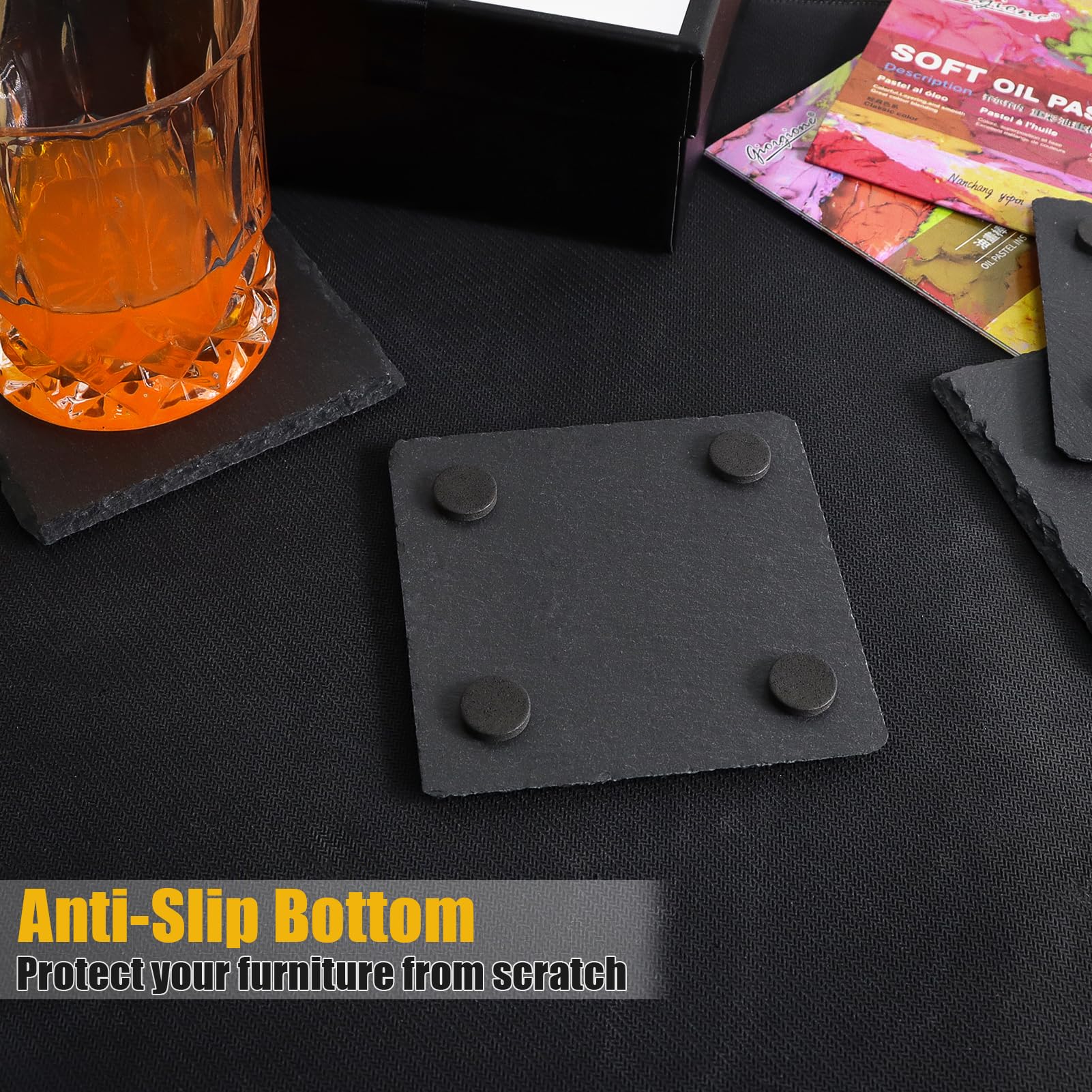VIBRATITE anti-scratch bottom slate coaster with felt pads protects counters