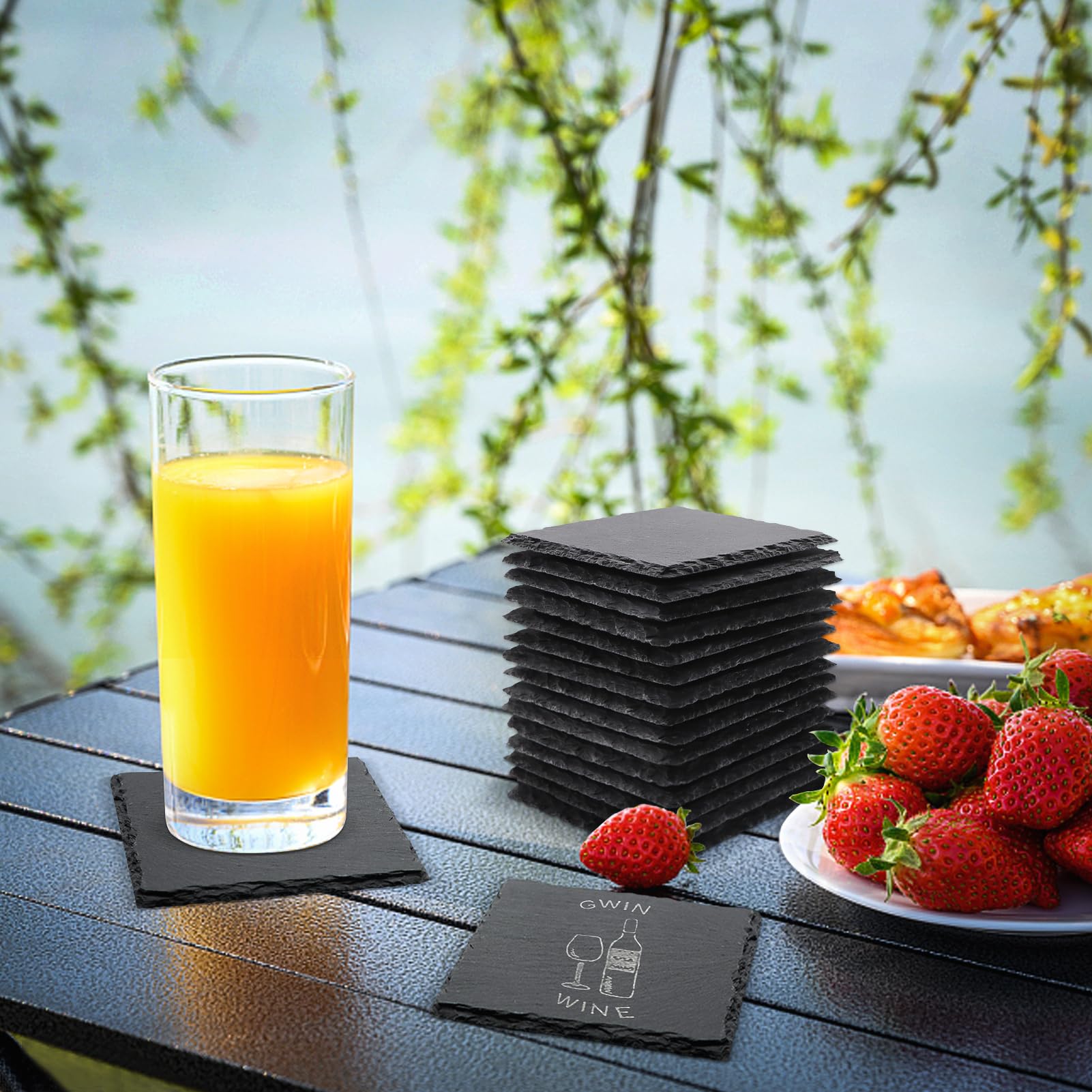 VIBRATITE easy-clean slate coaster being rinsed after use