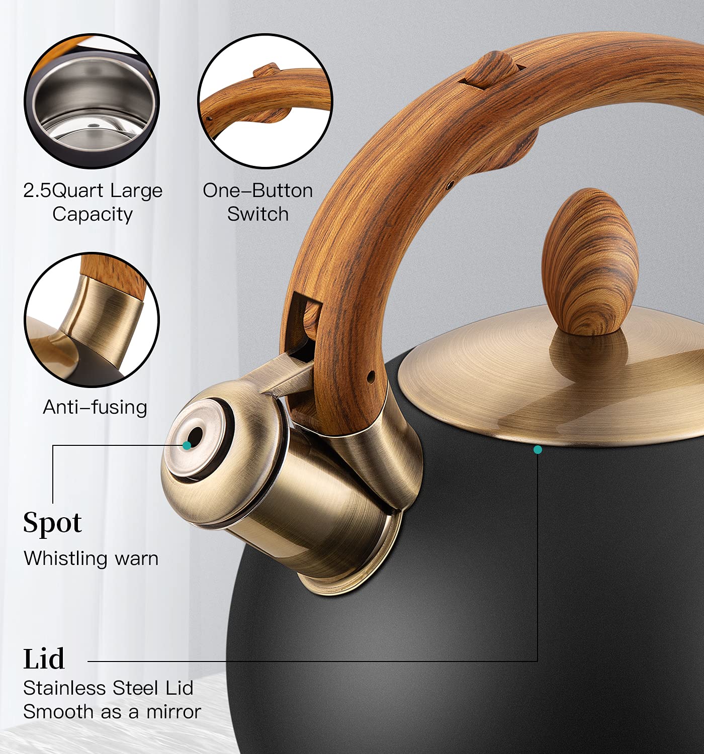 Ergonomic handle on VICALINA kettle, comfortable grip for easy pouring.