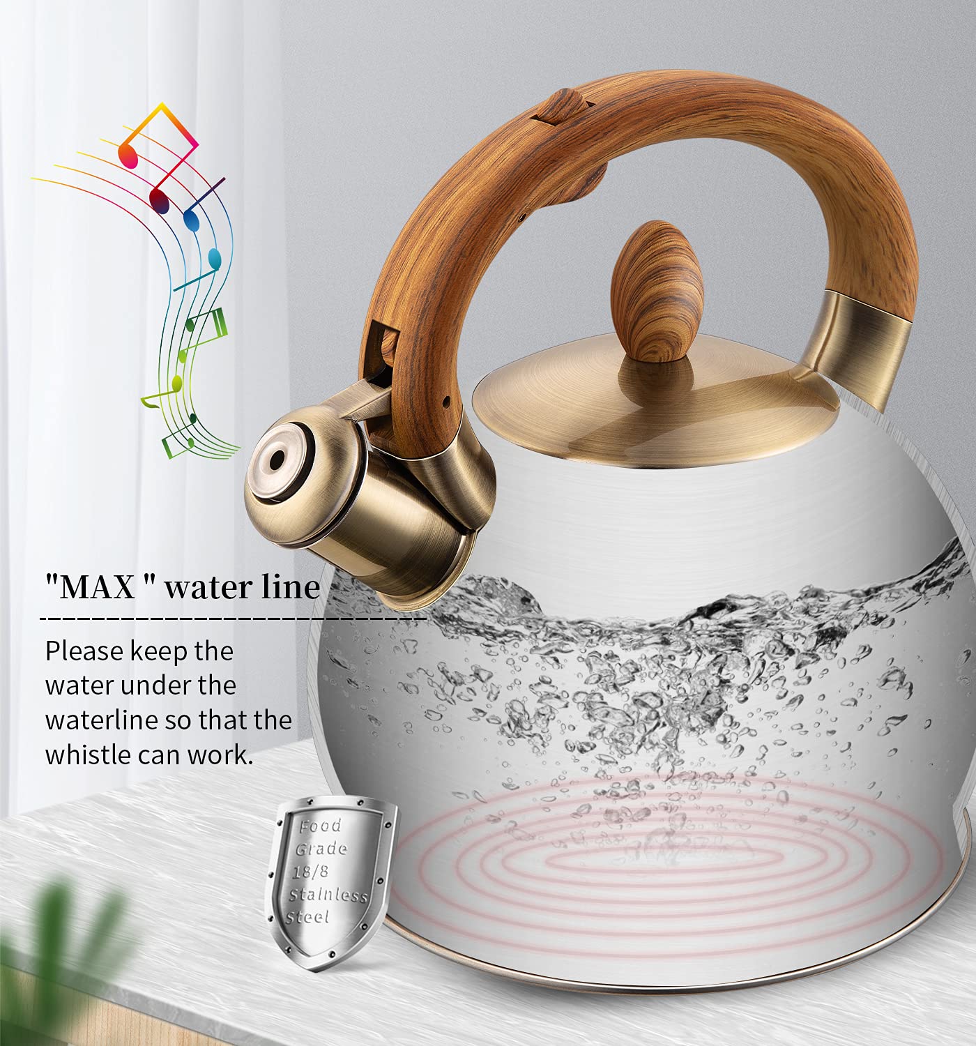VICALINA tea kettle side profile in polished black, induction-ready design.
