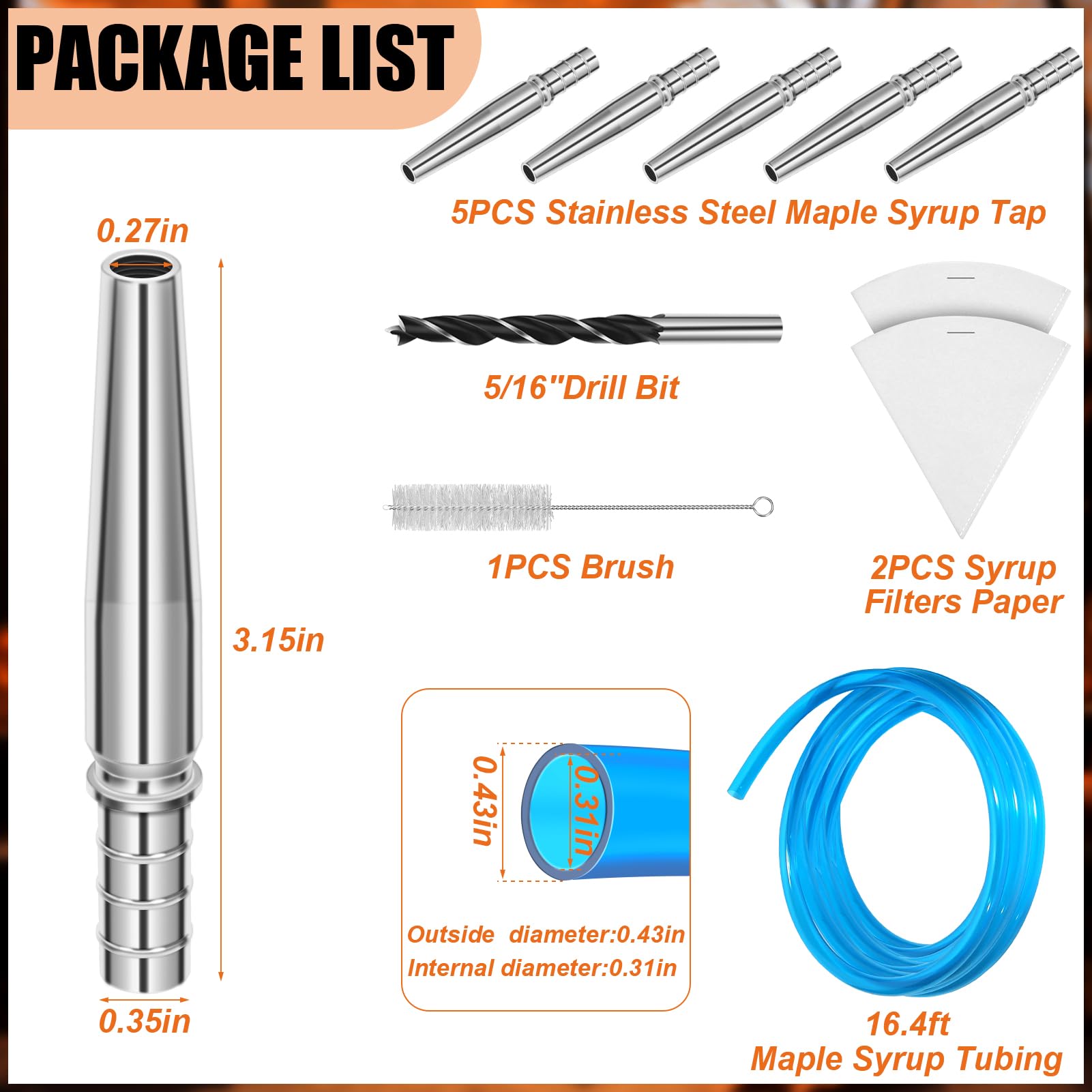 VICAMB maple syrup tubing shows 16.4 ft flexible line for clean sap transport.