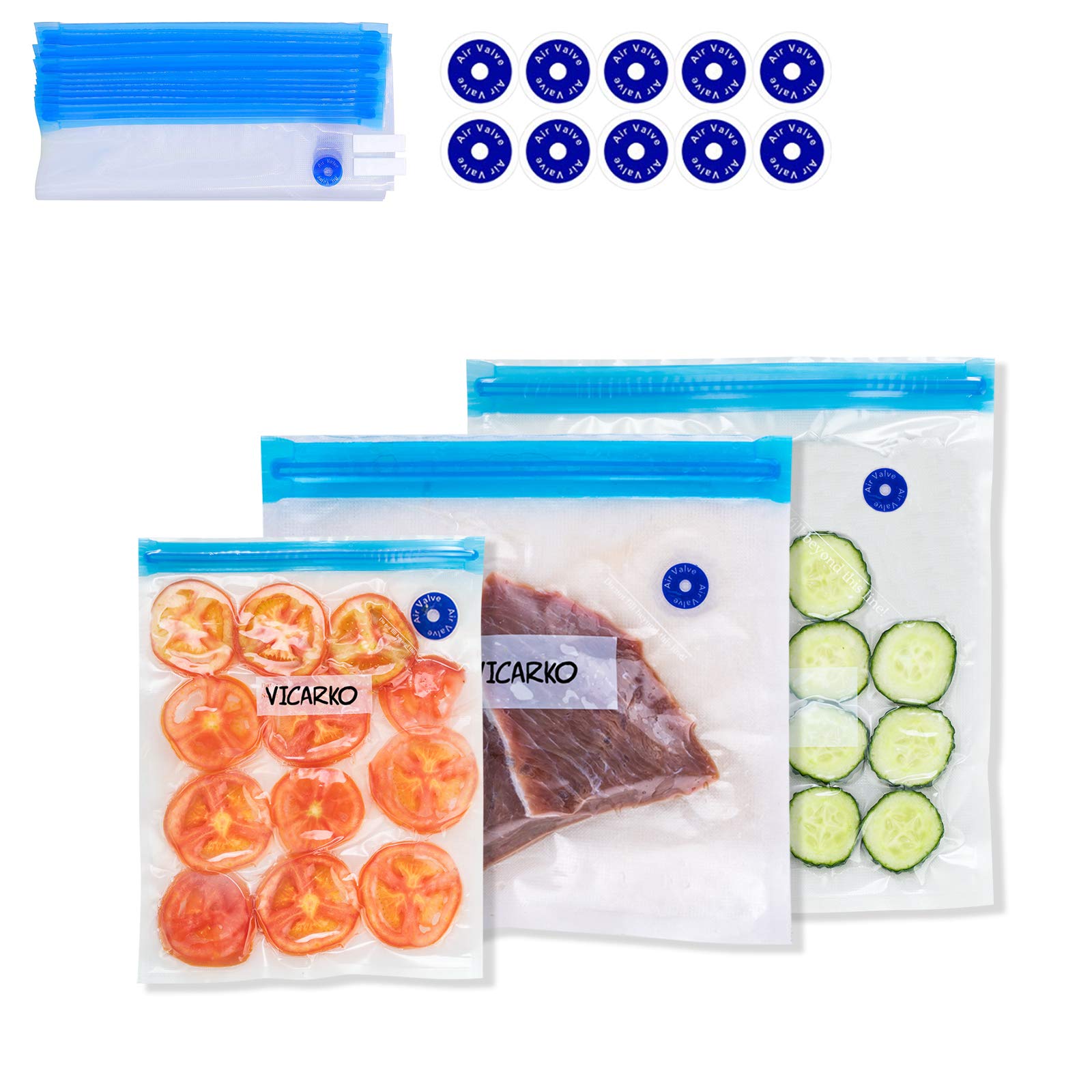 VICARKO 30-piece vacuum bags set with three sizes for versatile storage.