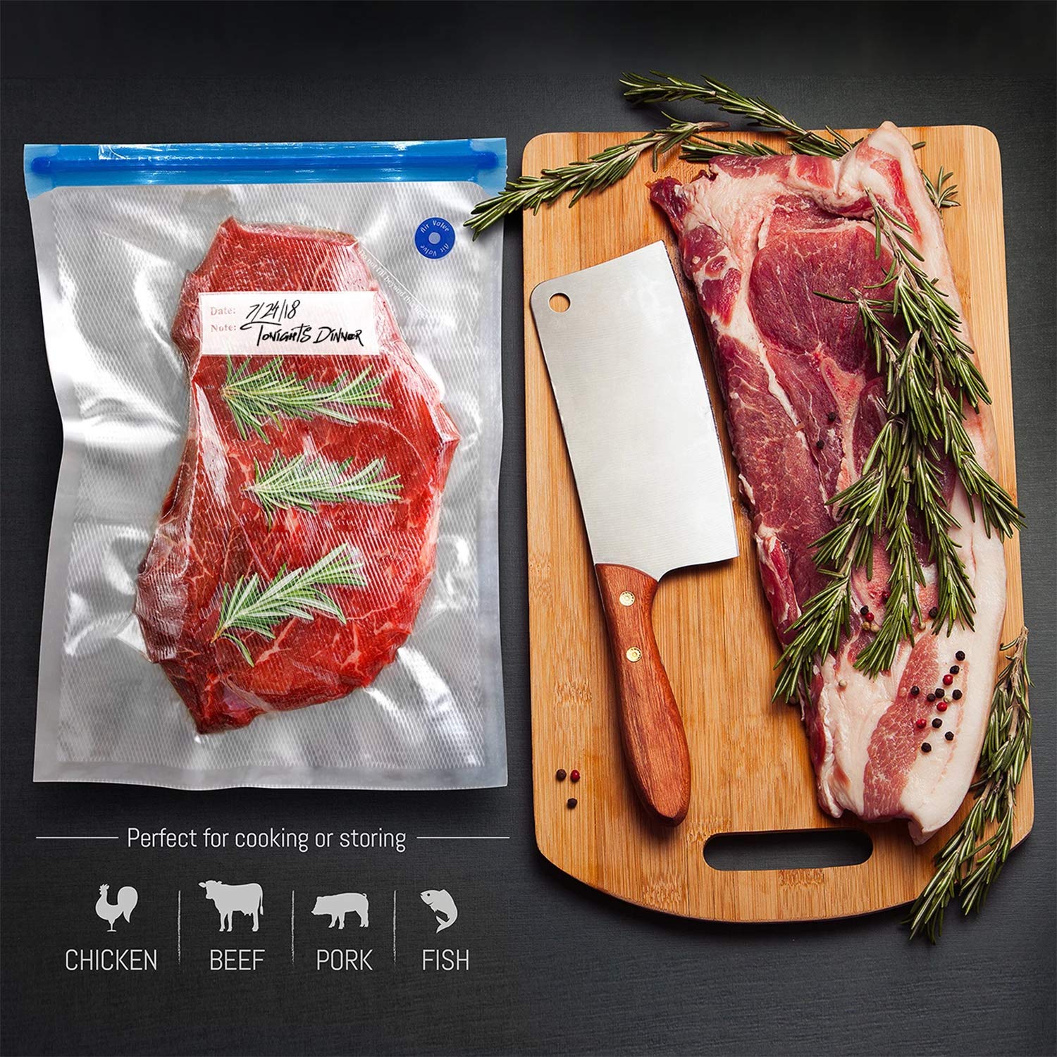 VICARKO BPA-free reusable bags designed for freezer and sous vide use.