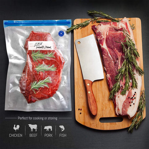 VICARKO BPA-free reusable bags designed for freezer and sous vide use.