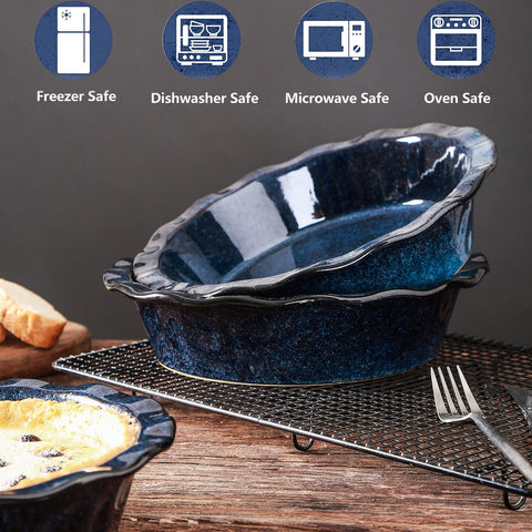 Vicrays 9-inch pie plate shows inside dimensions for standard recipes.