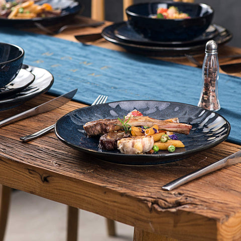 vicrays blue-edged plate with fluted rim enhances table appeal