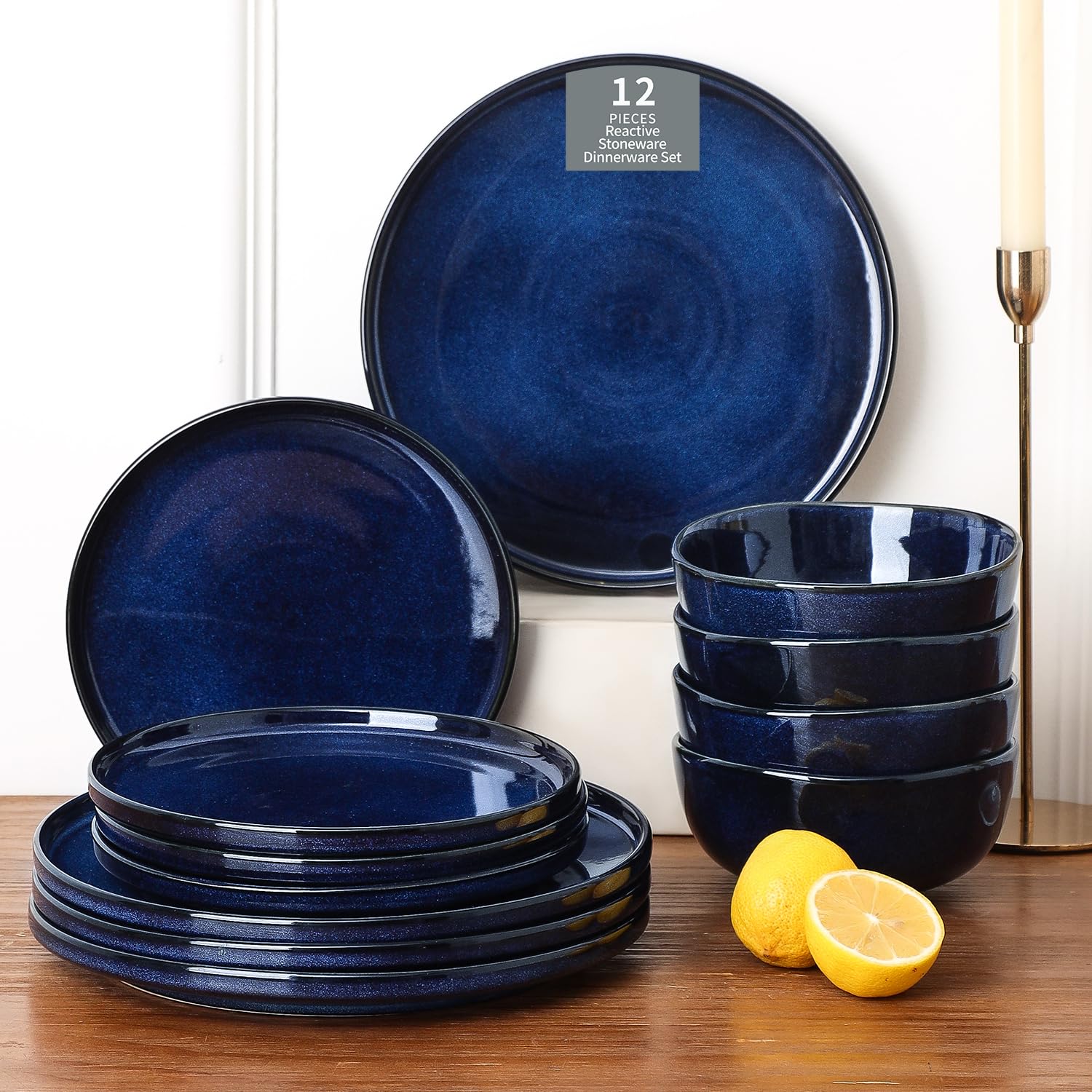 VICRAYS blue dinner plate in ceramic glaze, sturdy and chip-resistant