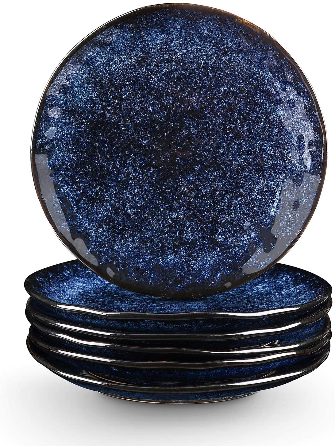 VICRAYS 8-inch blue ceramic dessert plate, front view for elegant desserts.
