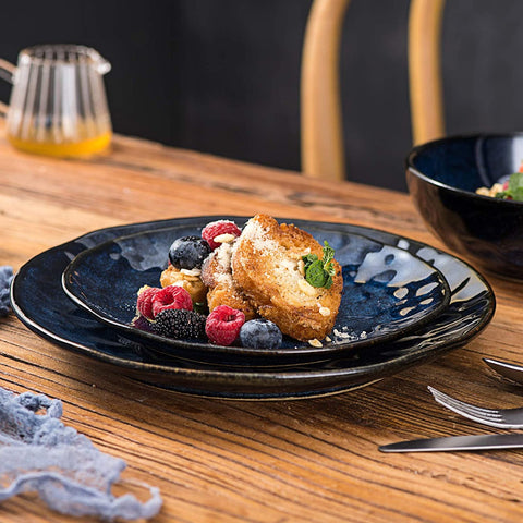 VICRAYS blue plate with microwave-safe icon, versatile for reheating.