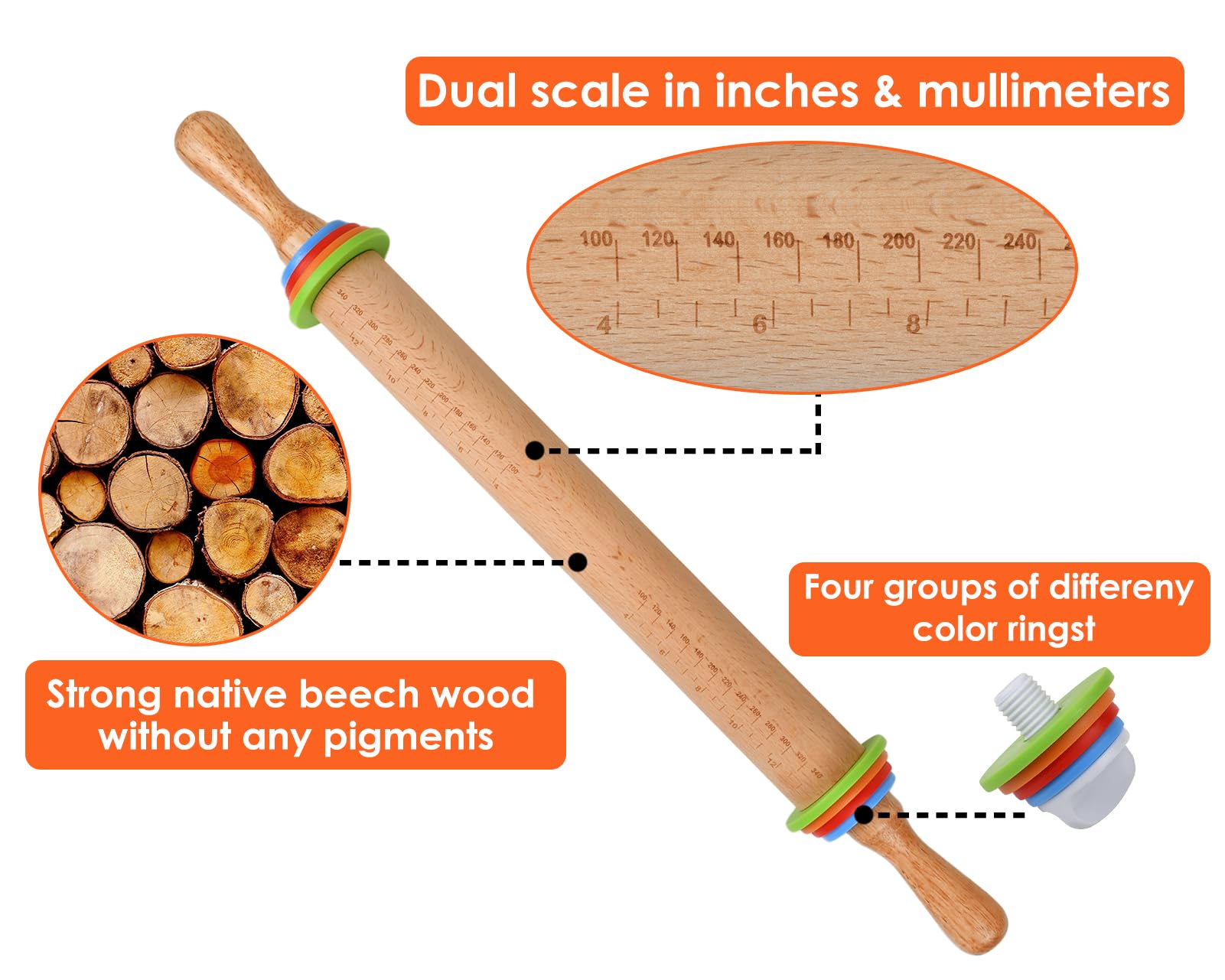 Victhur rolling pin beechwood construction highlights natural grain and durability.