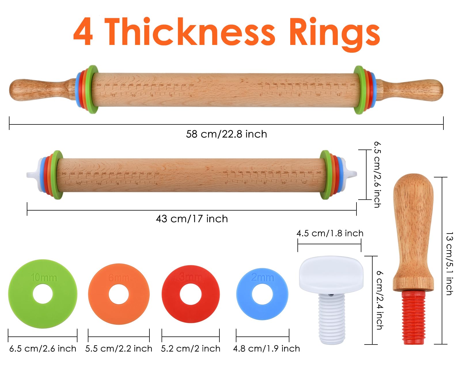 Victhur rolling pin long handle 13-6 inch for comfortable, steady rolling.