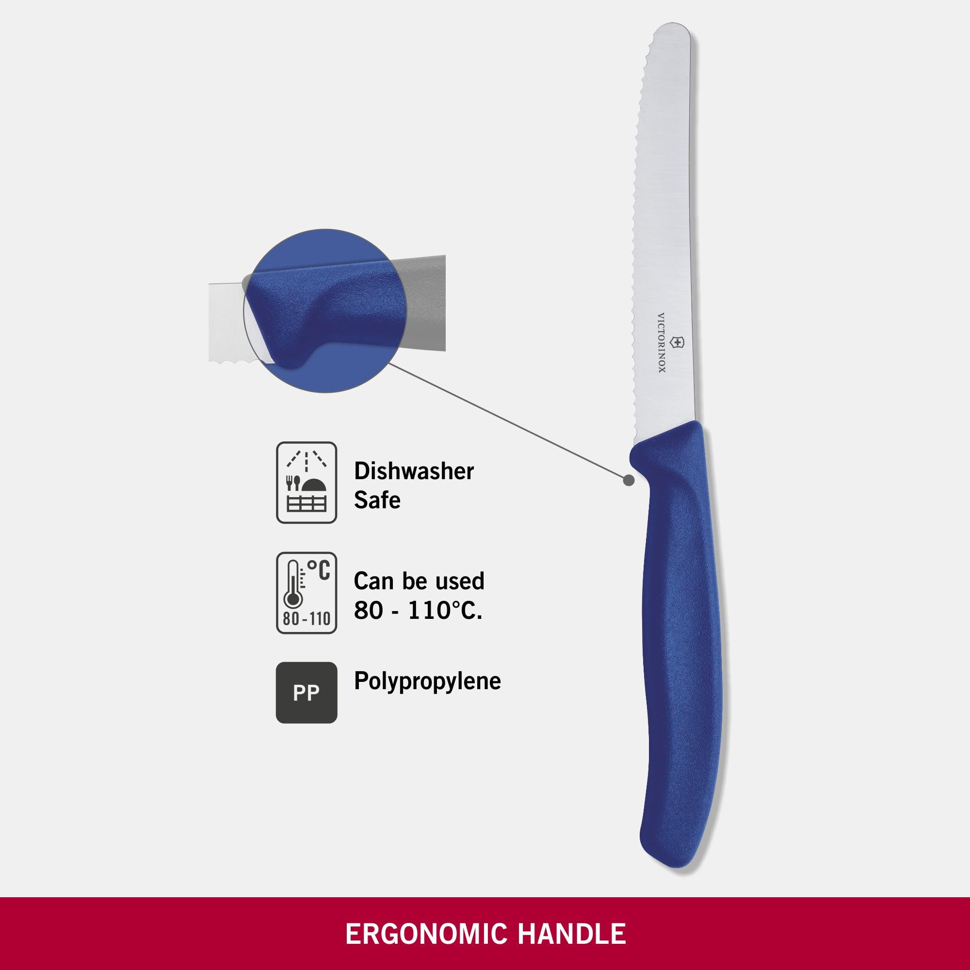 Victorinox knife ergonomic handle improves grip even when wet.
