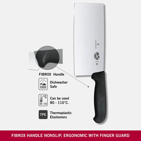 Victorinox Chinese Chef Knife slicing on board showcases precision for mincing and portioning