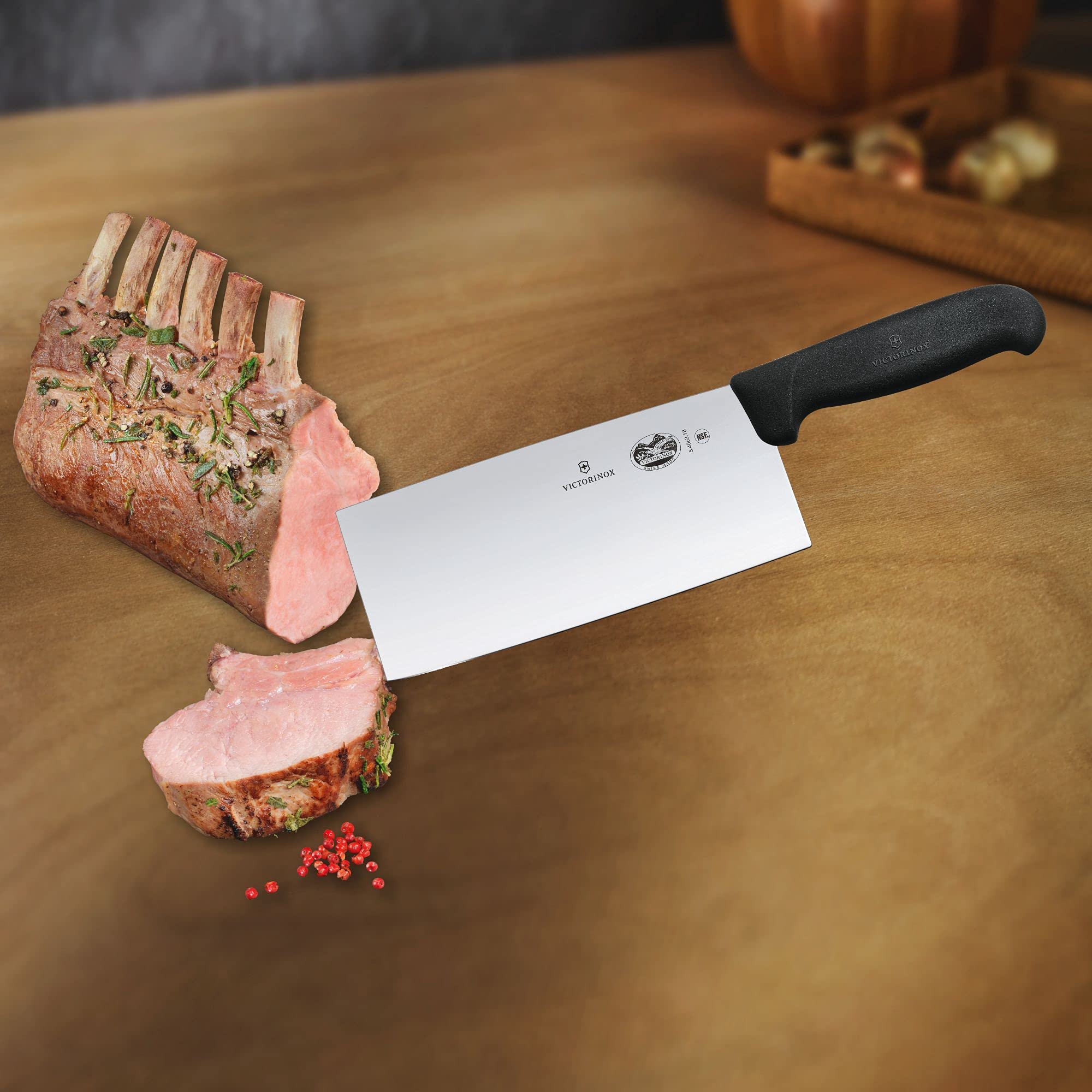 Victorinox Chinese Chef Knife stainless steel blade provides corrosion resistance and lasting sharpness