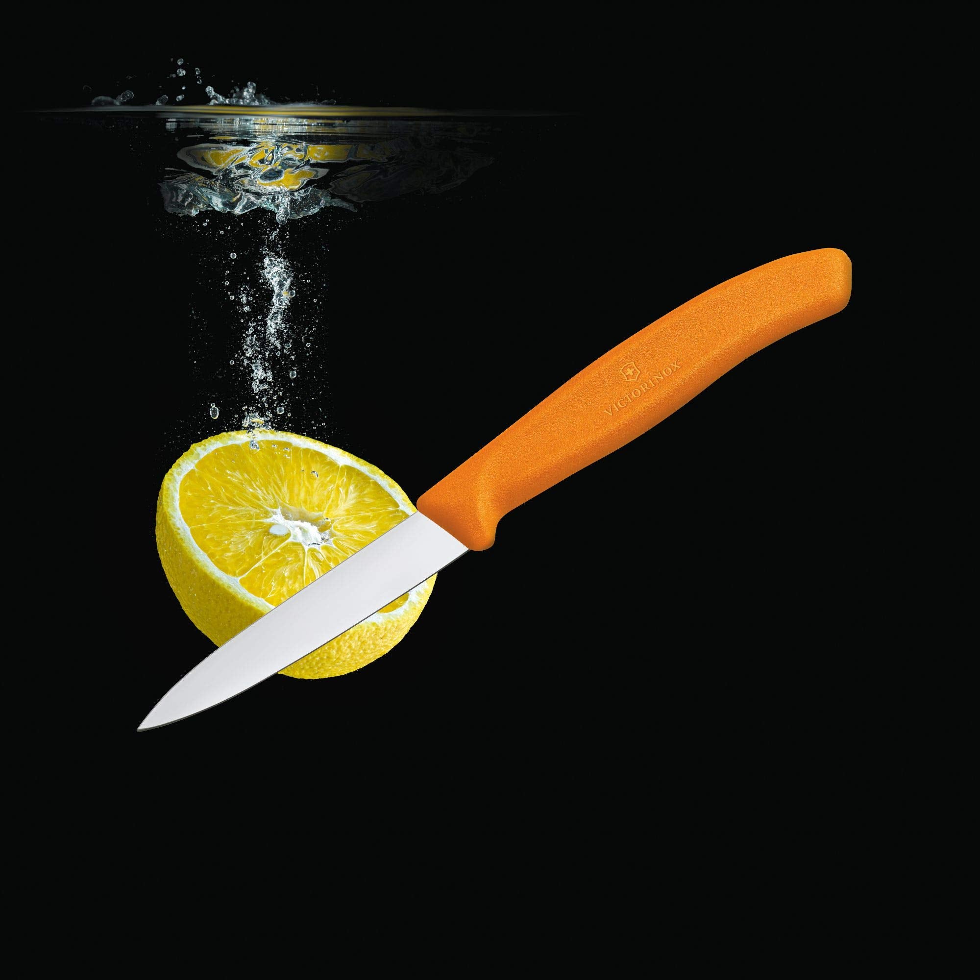 Victorinox paring knife orange blade suitable for quick kitchen prep tasks.