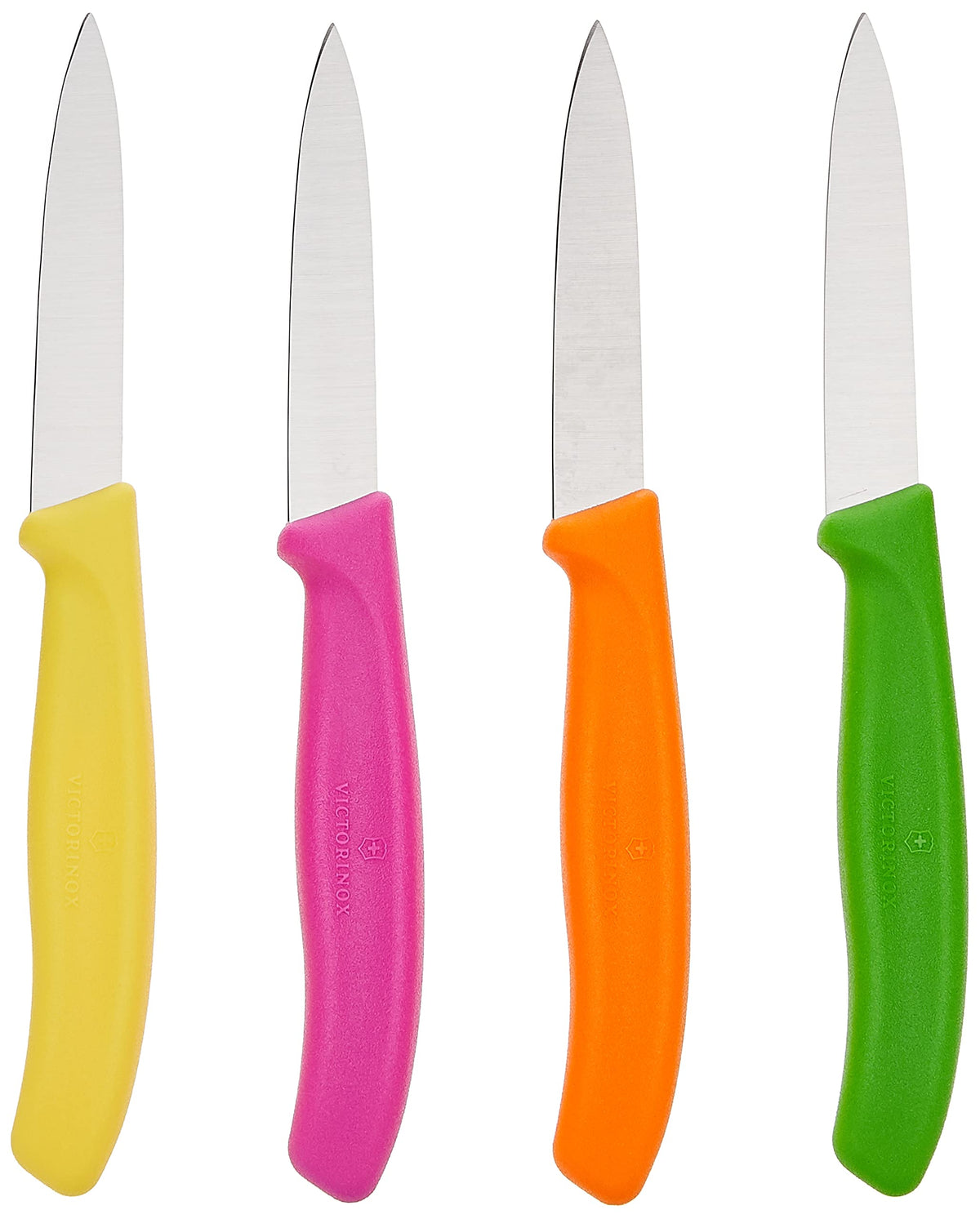 Victorinox Swiss Classic paring knife with orange handle offers precise control for peeling and garnishing.