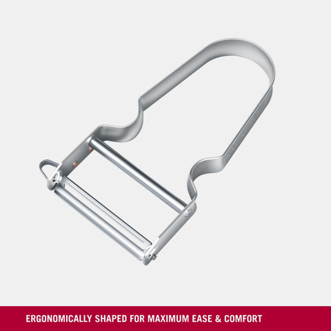 Victorinox REX peeler with nonslip grip during use for comfortable peeling