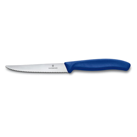 Victorinox steak knife with blue handle and blade protection cover for safe storage
