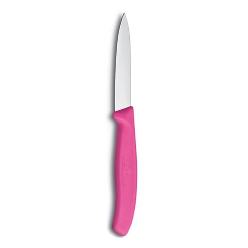 Victorinox paring knife shows ergonomic handle for secure grip while slicing.