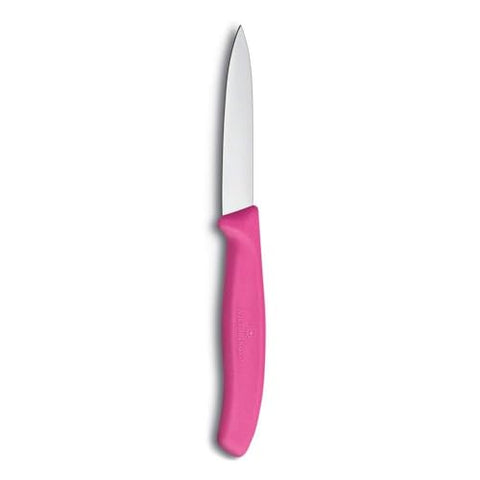 Victorinox paring knife shows ergonomic handle for secure grip while slicing.