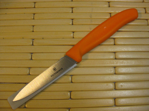 Close-up of blade tip on Victorinox paring knife for precise detail work