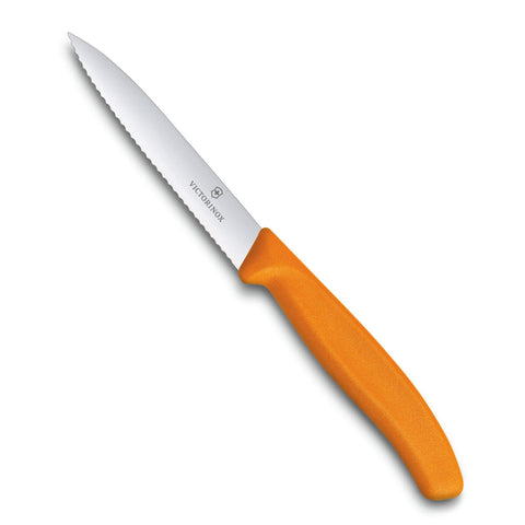 Victorinox Swiss Classic paring knife orange handle serrated blade for precise peeling and prep