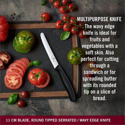 Victorinox Swiss Classic wavy-edge paring knife closeup for firm skin work