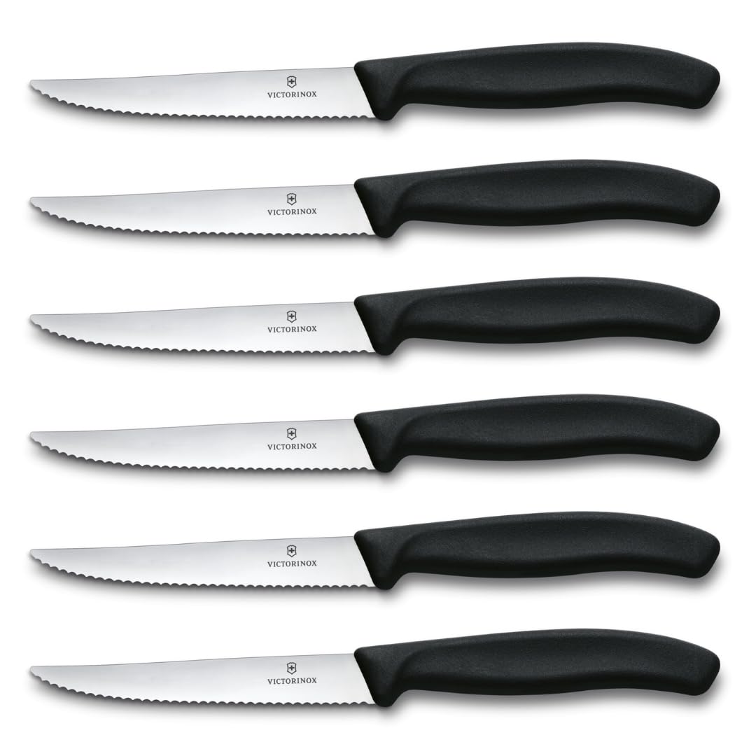 Victorinox Swiss Classic steak knives, six blades, ideal for versatile dining.
