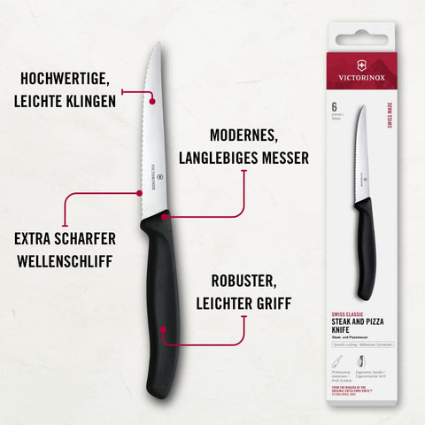Victorinox conical-ground blades stay sharp longer for precise cuts.