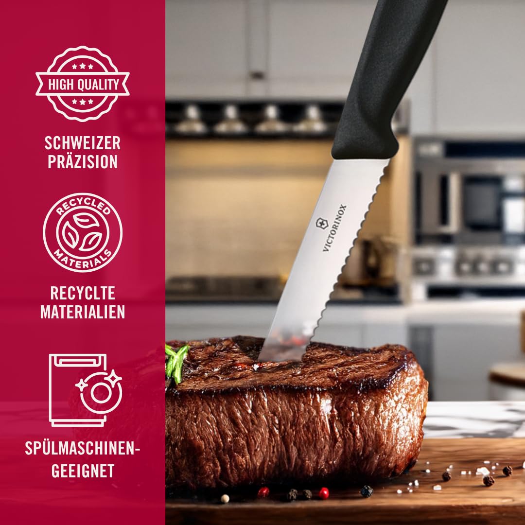 Victorinox Swiss Classic wavy-edge blades deliver smooth slicing.