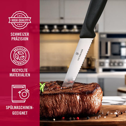 Victorinox Swiss Classic wavy-edge blades deliver smooth slicing.