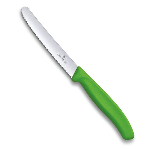 Victorinox Swiss Classic tomato knife with green handle, front view for precise small-produce slicing.
