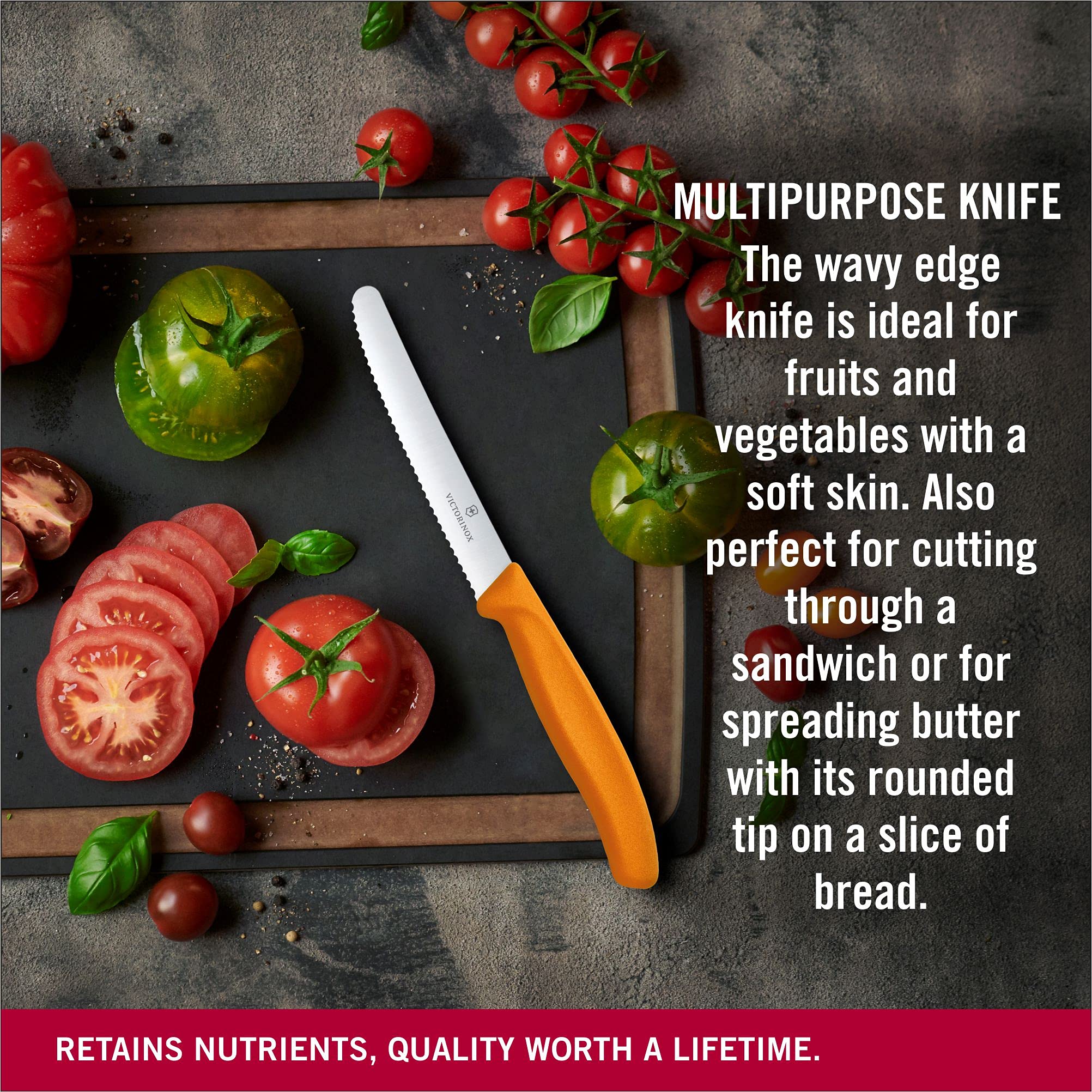 Victorinox knife in action on cutting board, precise slicing for everyday meals.
