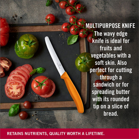 Victorinox knife in action on cutting board, precise slicing for everyday meals.