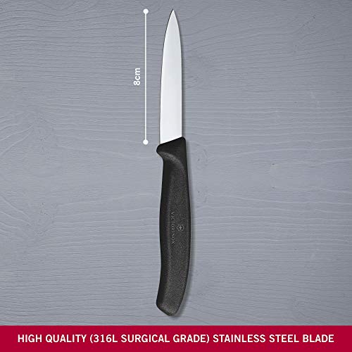 Victorinox paring knife handle detail showing ergonomic grip for comfort.